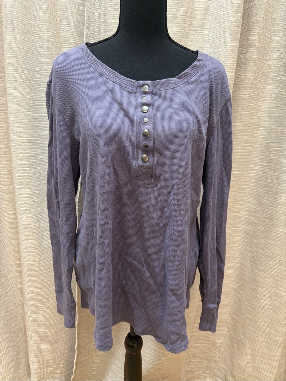 Eddie Bauer Lavender Long Sleeve Henley with Snap Placket